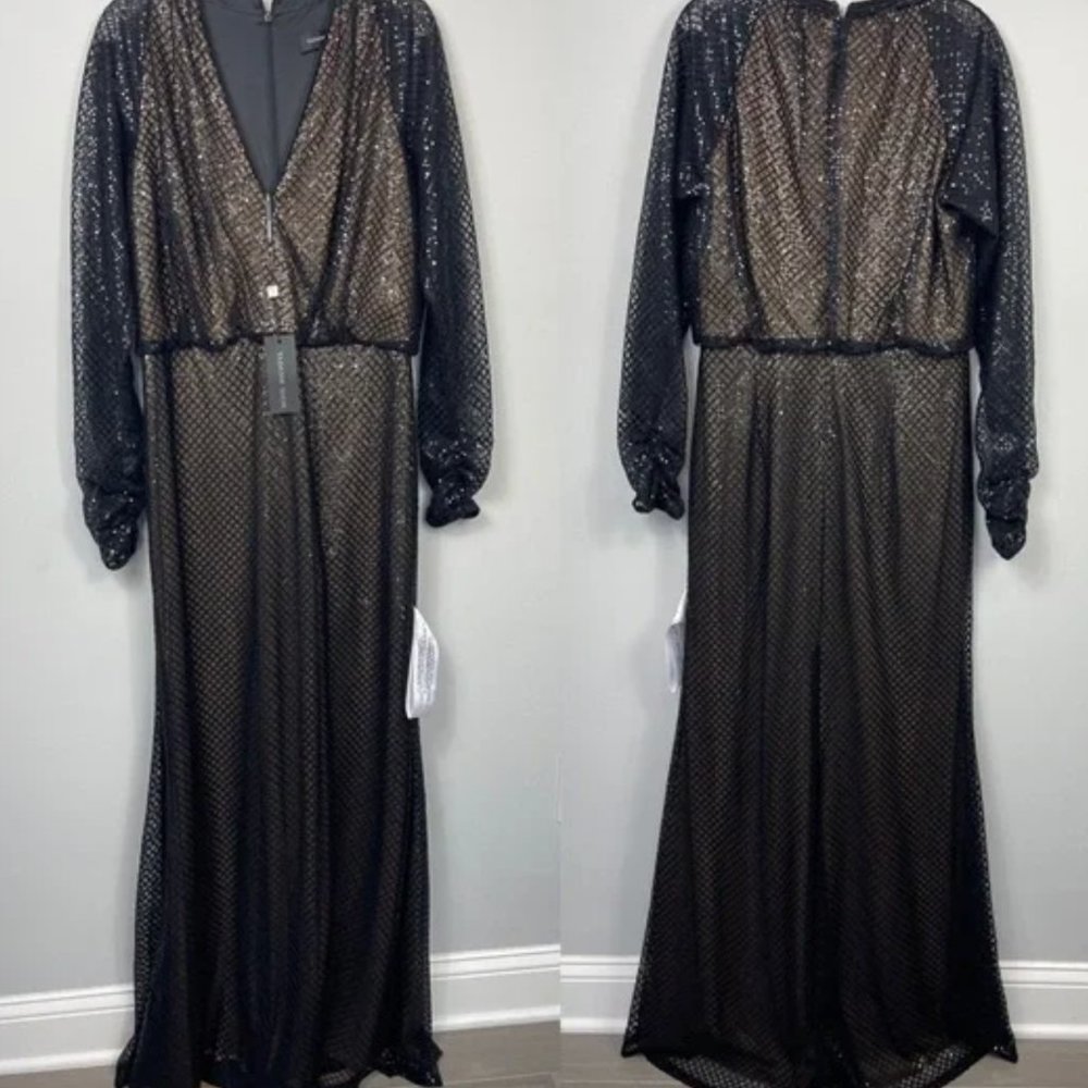 NWT Tadashi Shoji Samira Black/Nude Sequin gown - Size 14 - Picture 3 of 13